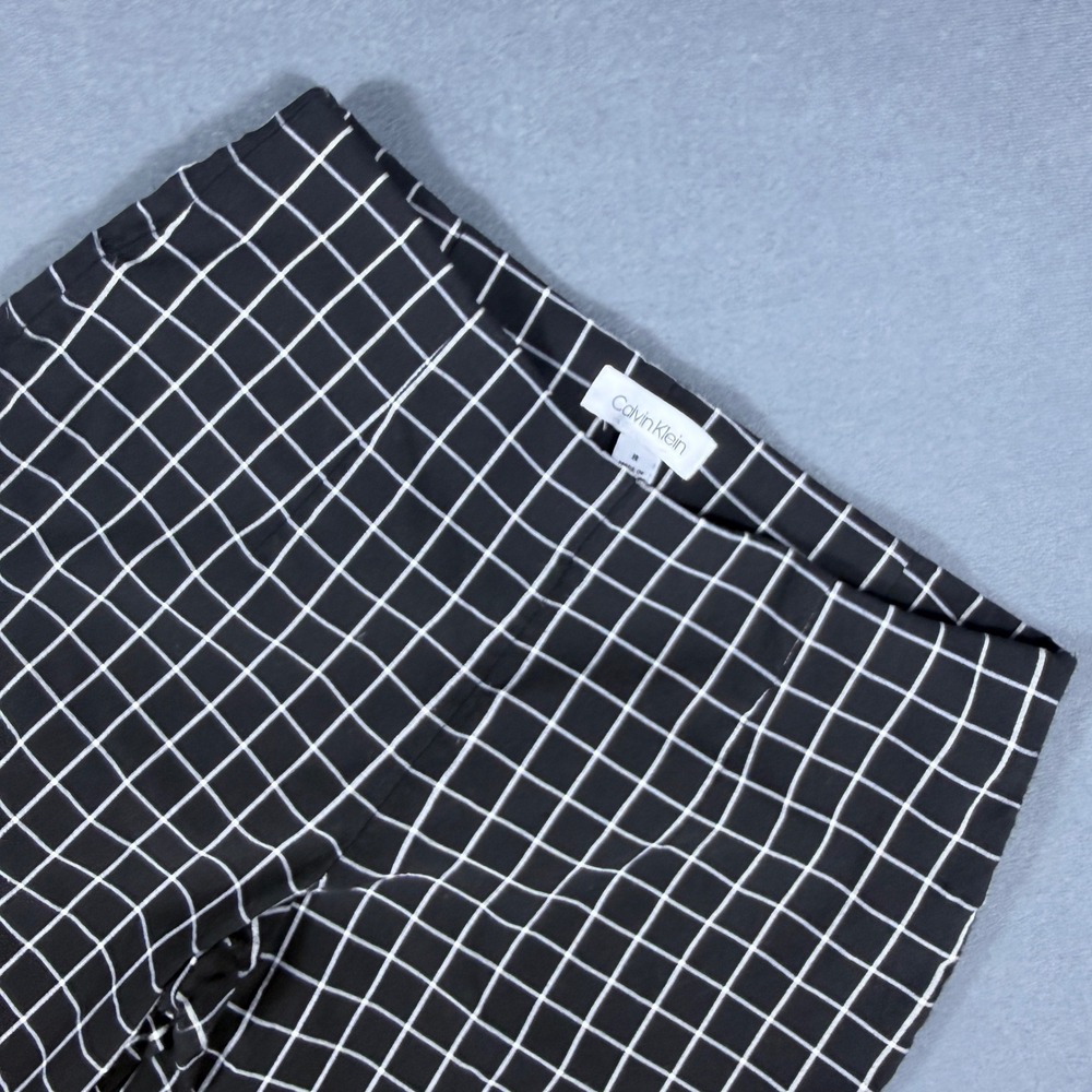 Calvin Klein Pants Womens 8 Black Grid Windowpane Pull On Stretch Trousers